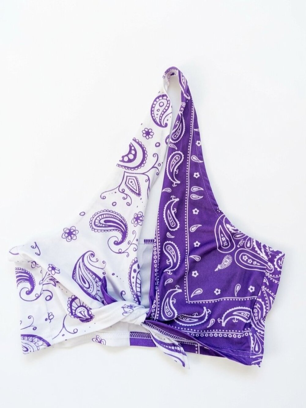 SHEIN One-Shoulder Bandana Print Crop Top - Purple & White - Medium